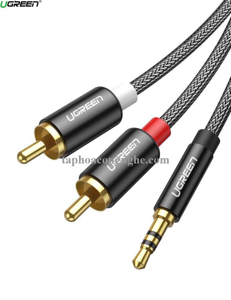 Ugreen 60242 3M cáp 3.5mm ra 2RCA hoa sen âm thanh Stereo bọc nhôm chống nhiễu màu đen AV116 30060242
